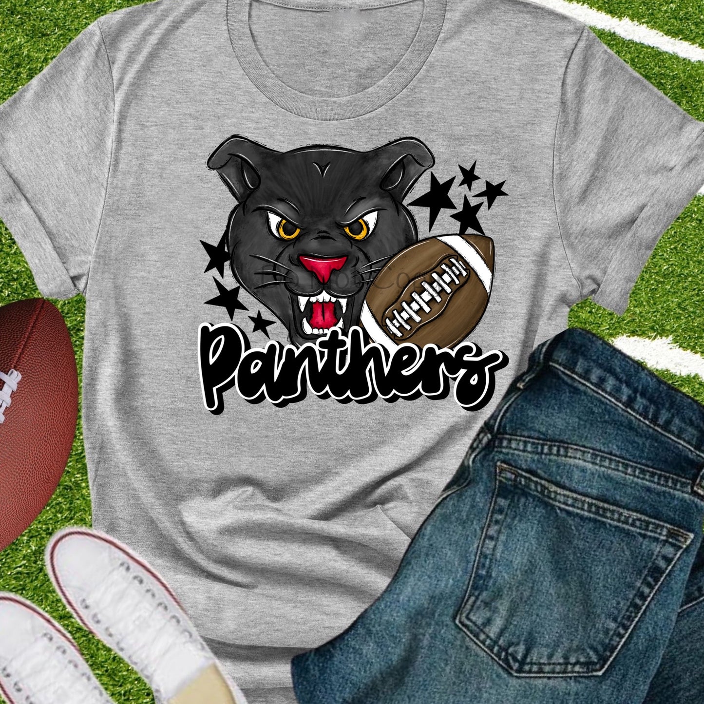 Panthers football black-DTF