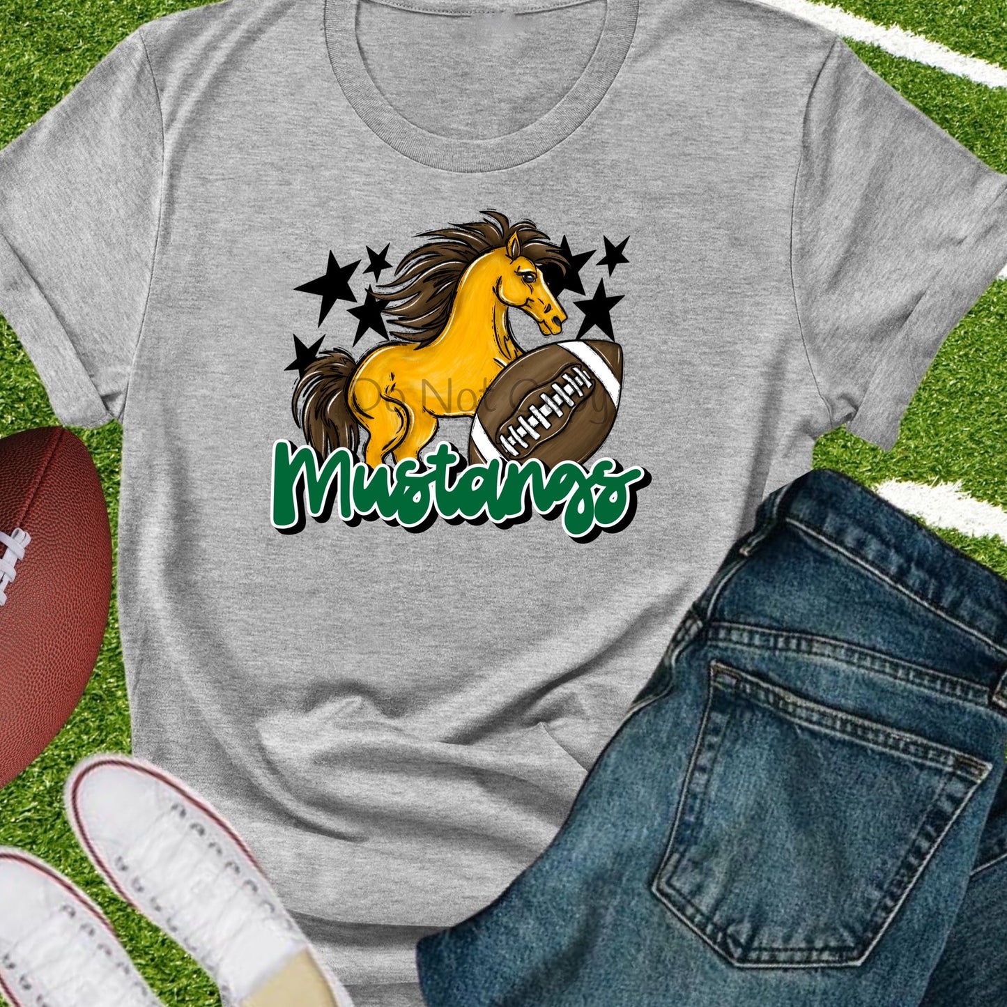 Mustangs football green-DTF