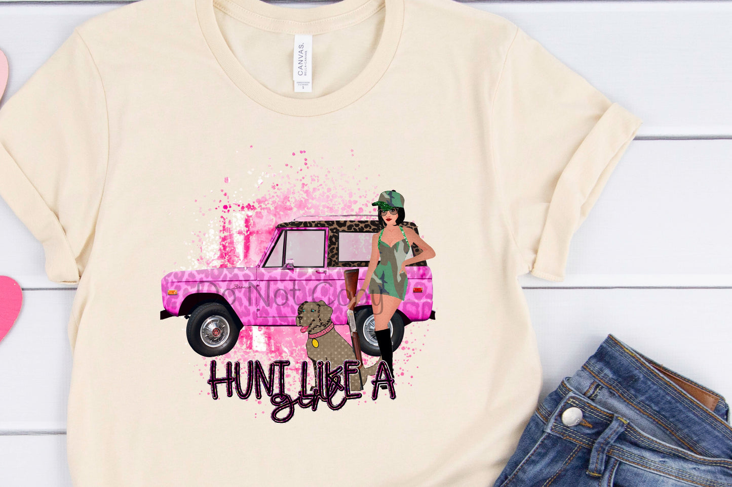 Hunt like a girl pink Jeep-DTF