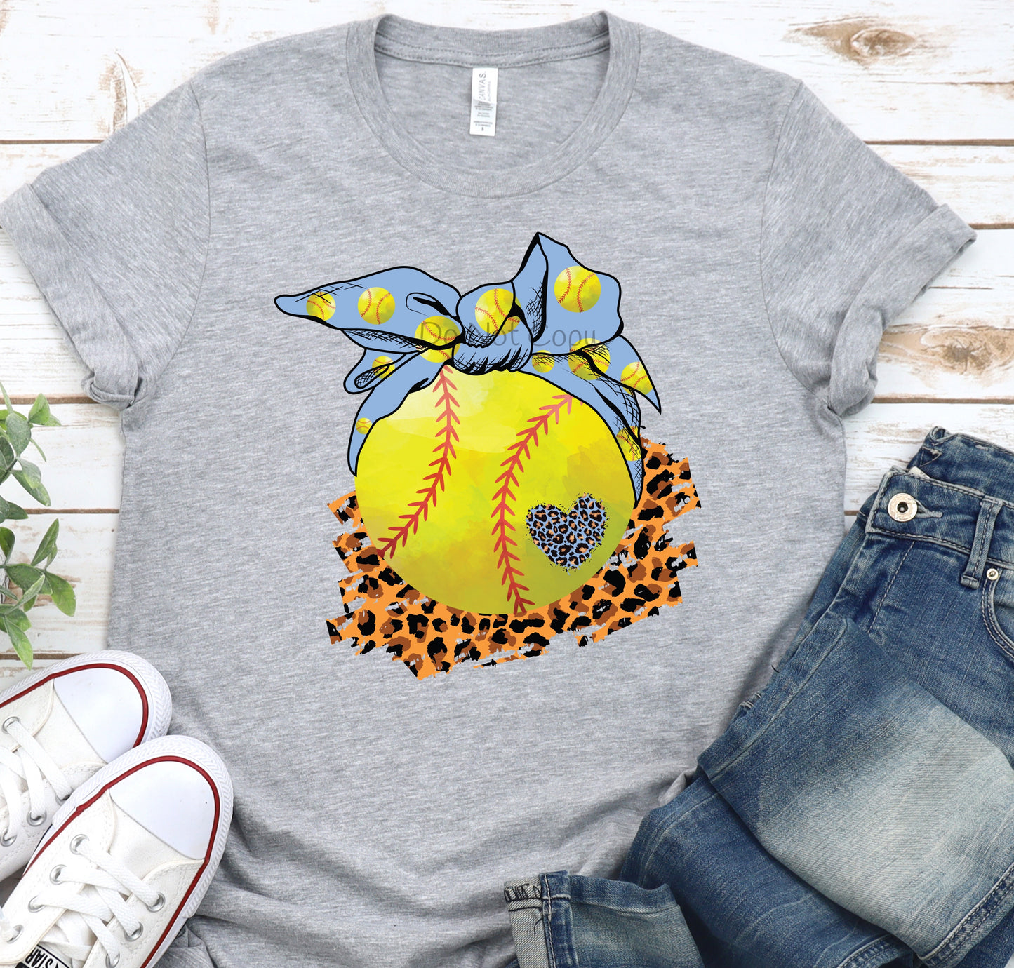 Softball light blue bow-DTF