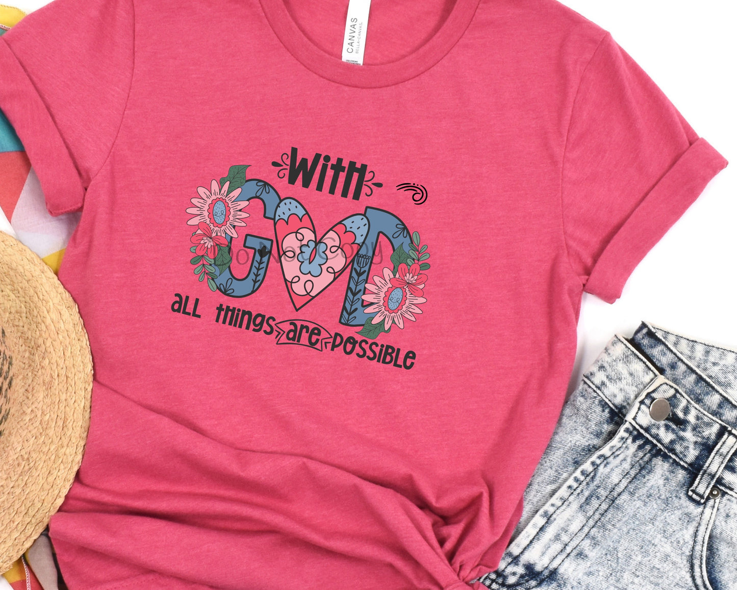 With God all things are possible heart flowers-DTF