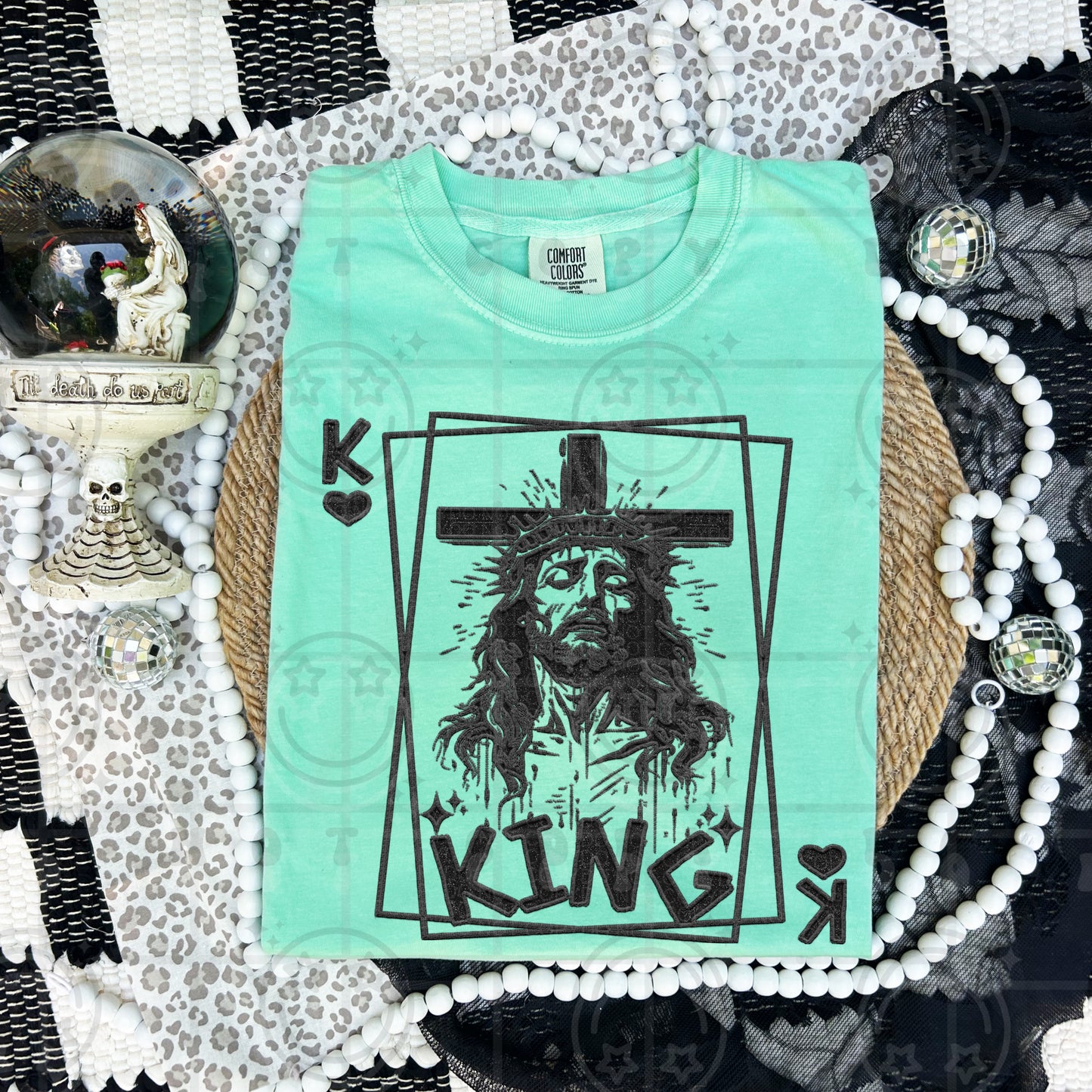 king of hearts jesus faux emb -DTF&UV