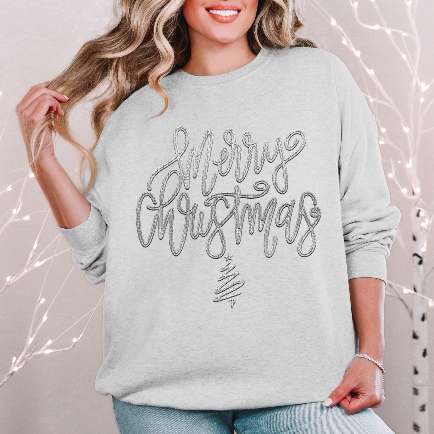 Merry Christmas script faux emb(ALL colors in this listing- dropdown)-dtf
