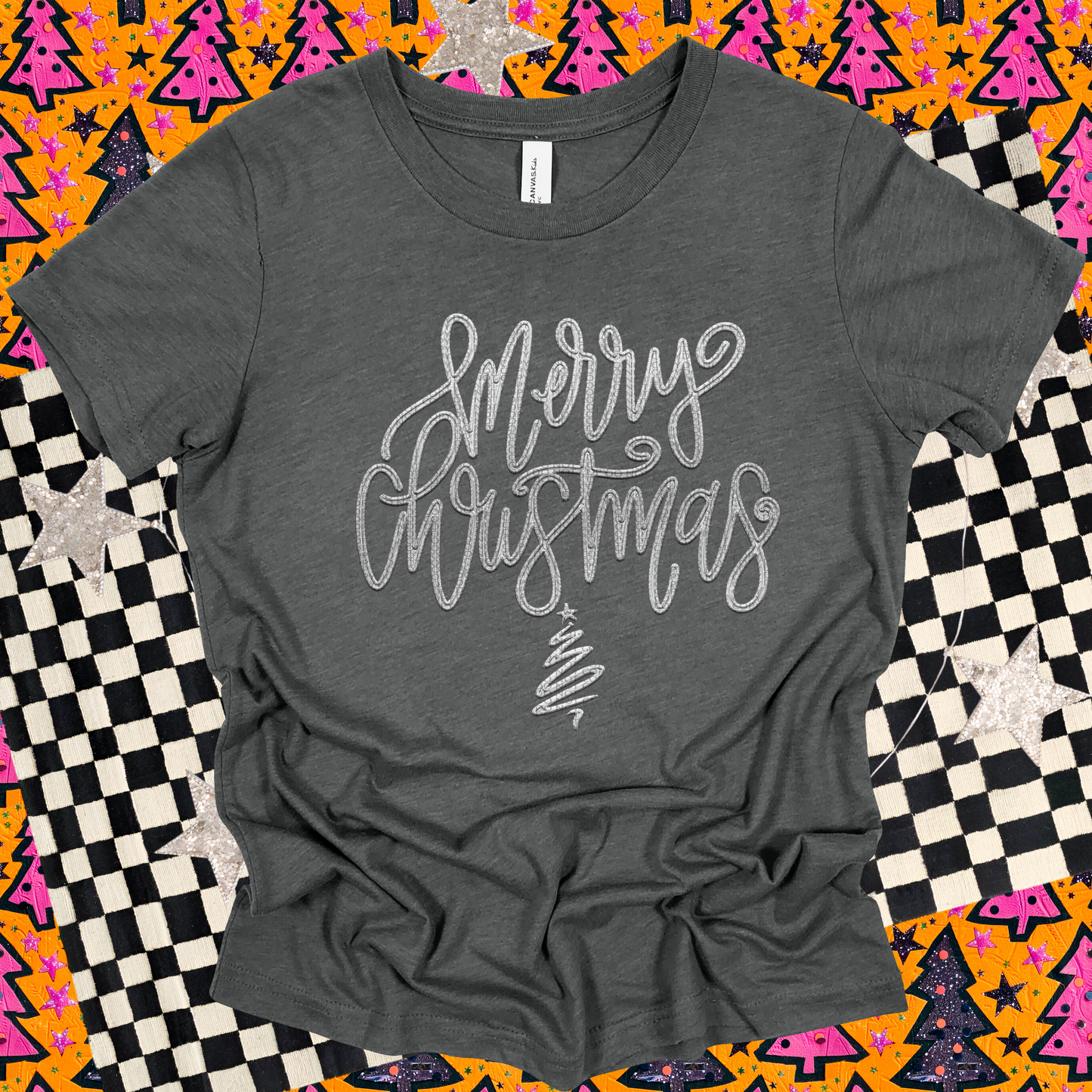 Merry Christmas script faux emb(ALL colors in this listing- dropdown)-dtf