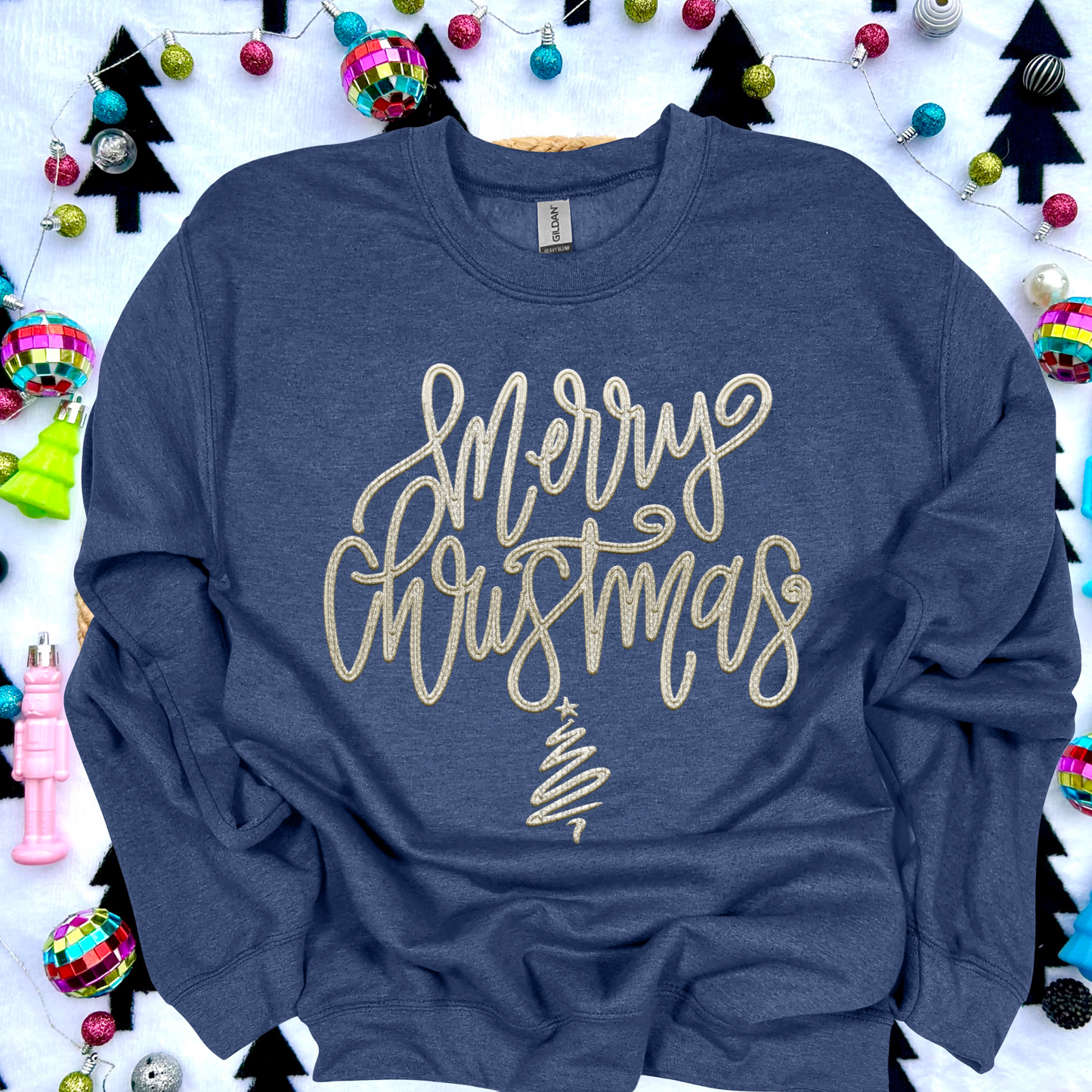Merry Christmas script faux emb(ALL colors in this listing- dropdown)-dtf