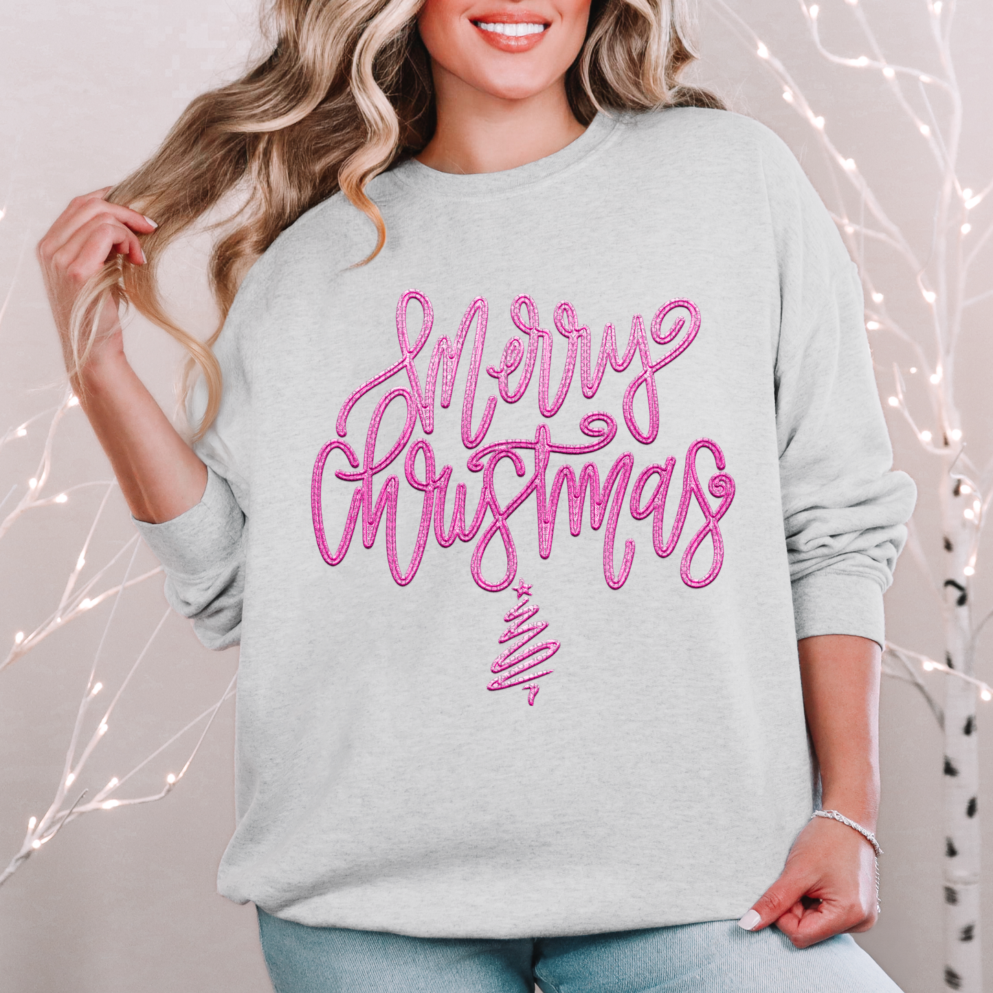 Merry Christmas script faux emb(ALL colors in this listing- dropdown)-dtf