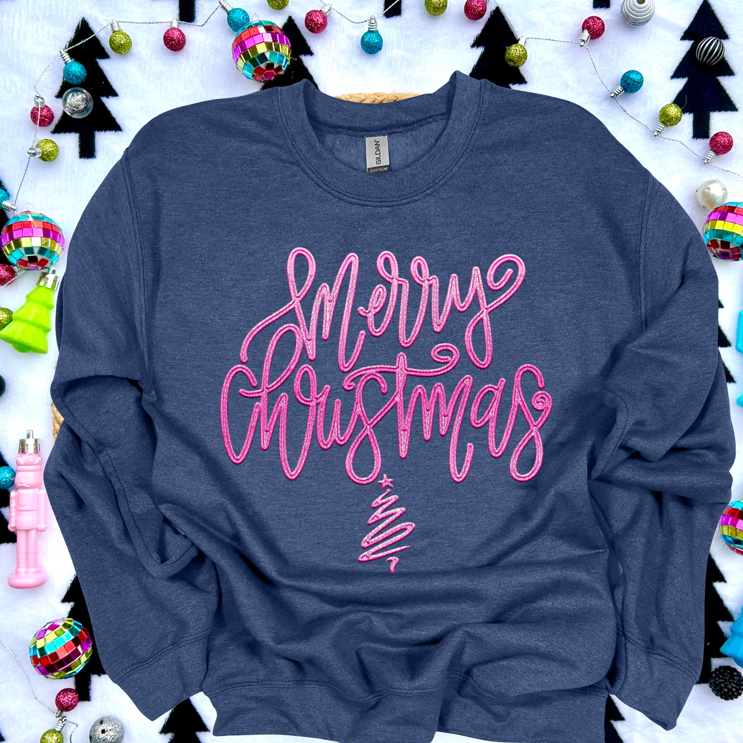 Merry Christmas script faux emb(ALL colors in this listing- dropdown)-dtf