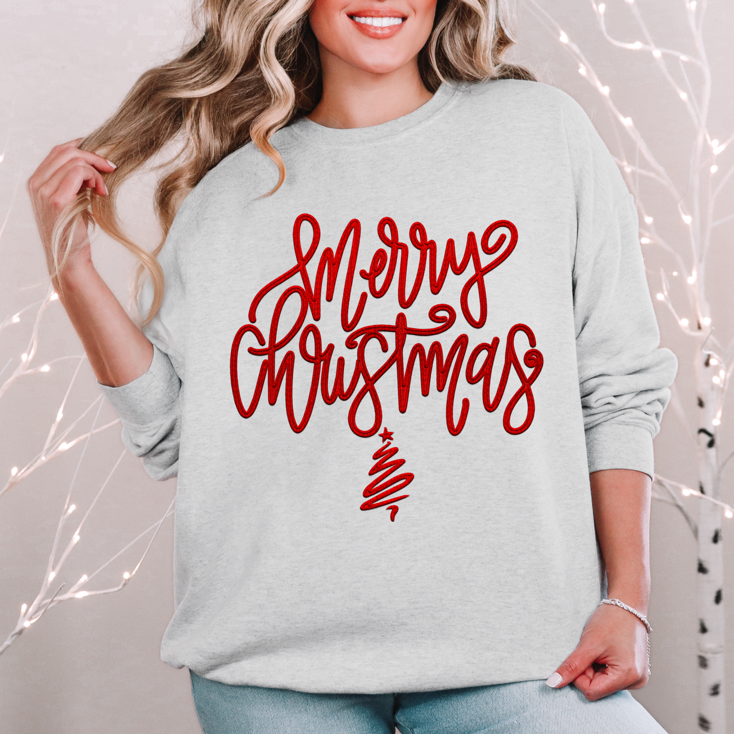 Merry Christmas script faux emb(ALL colors in this listing- dropdown)-dtf