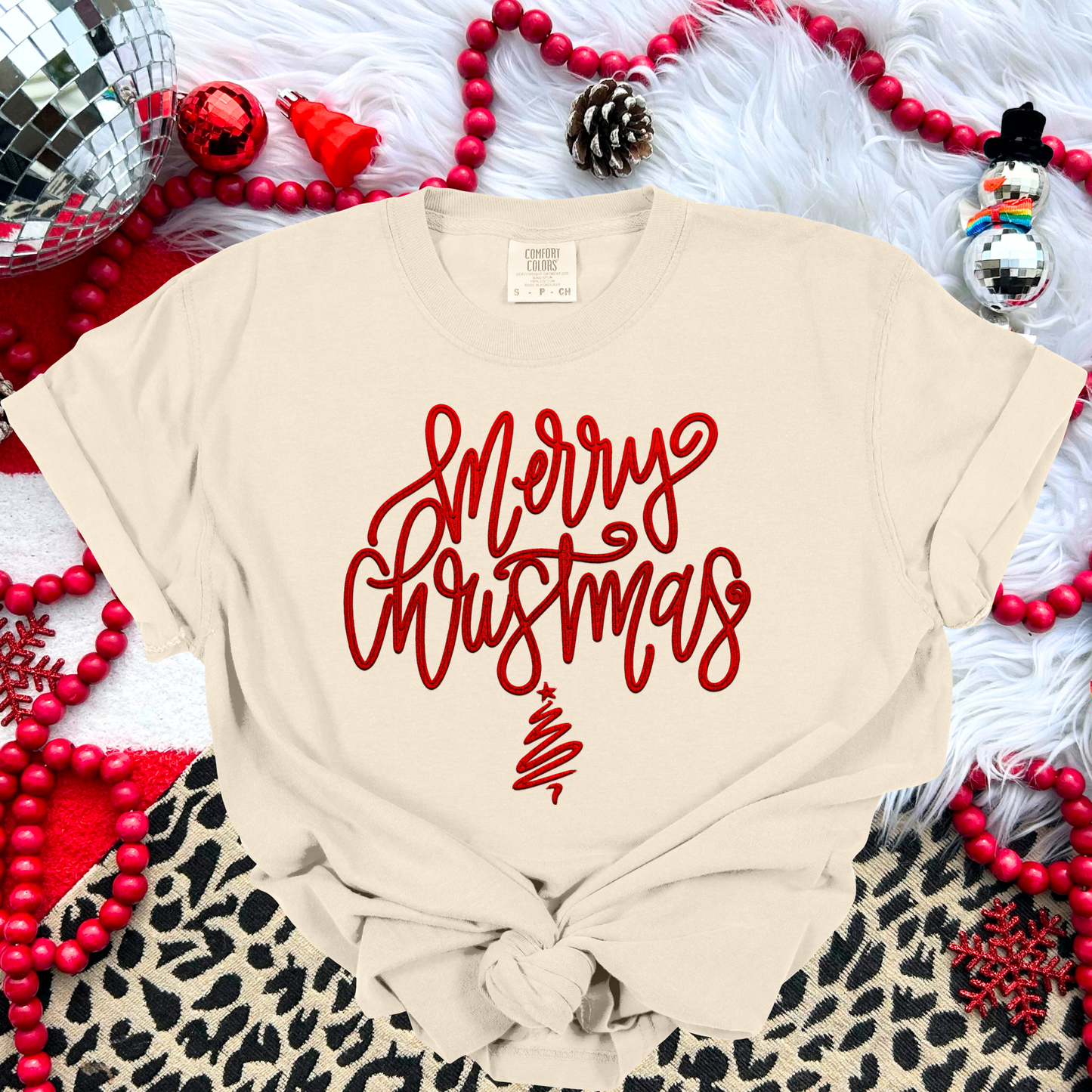 Merry Christmas script faux emb(ALL colors in this listing- dropdown)-dtf