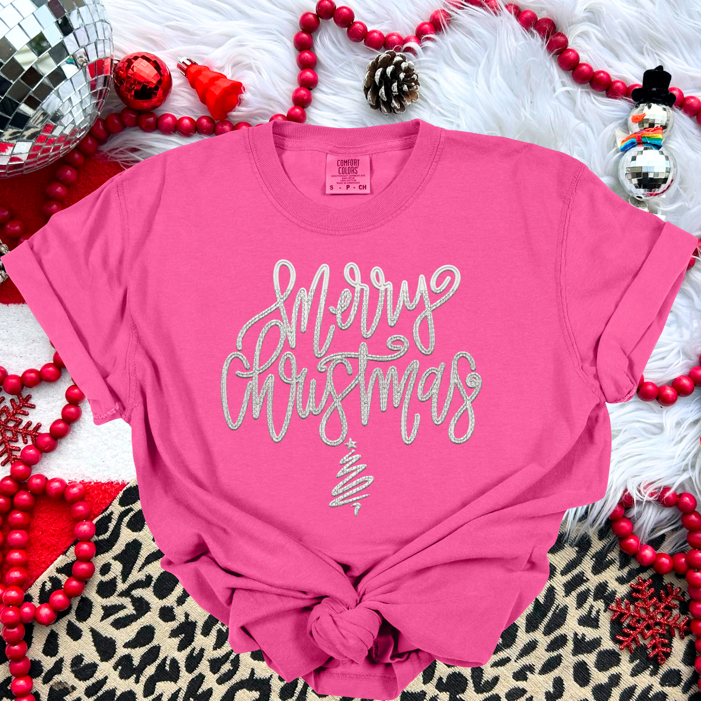 Merry Christmas script faux emb(ALL colors in this listing- dropdown)-dtf