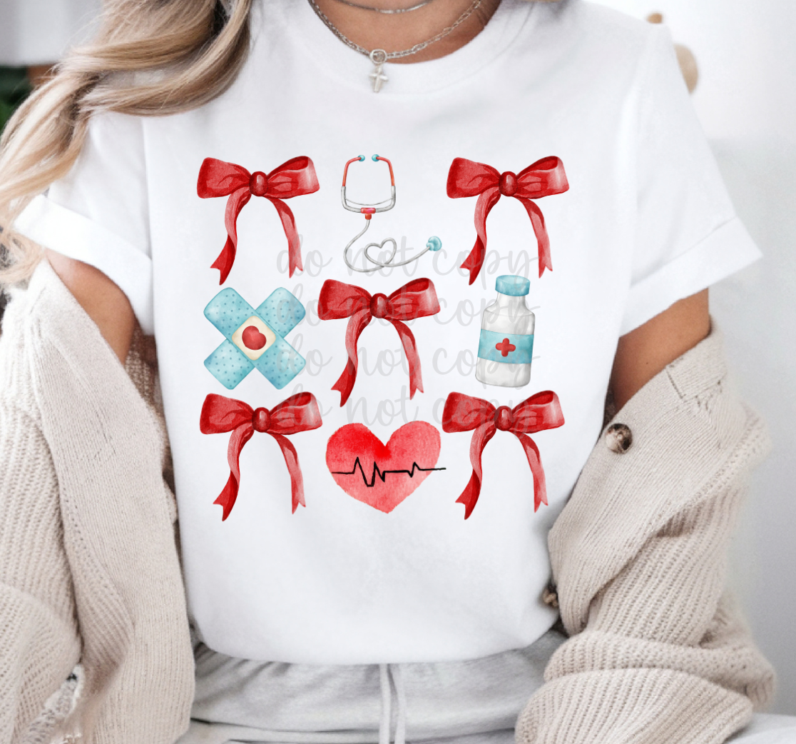 Coquette red bow nurse -DTF