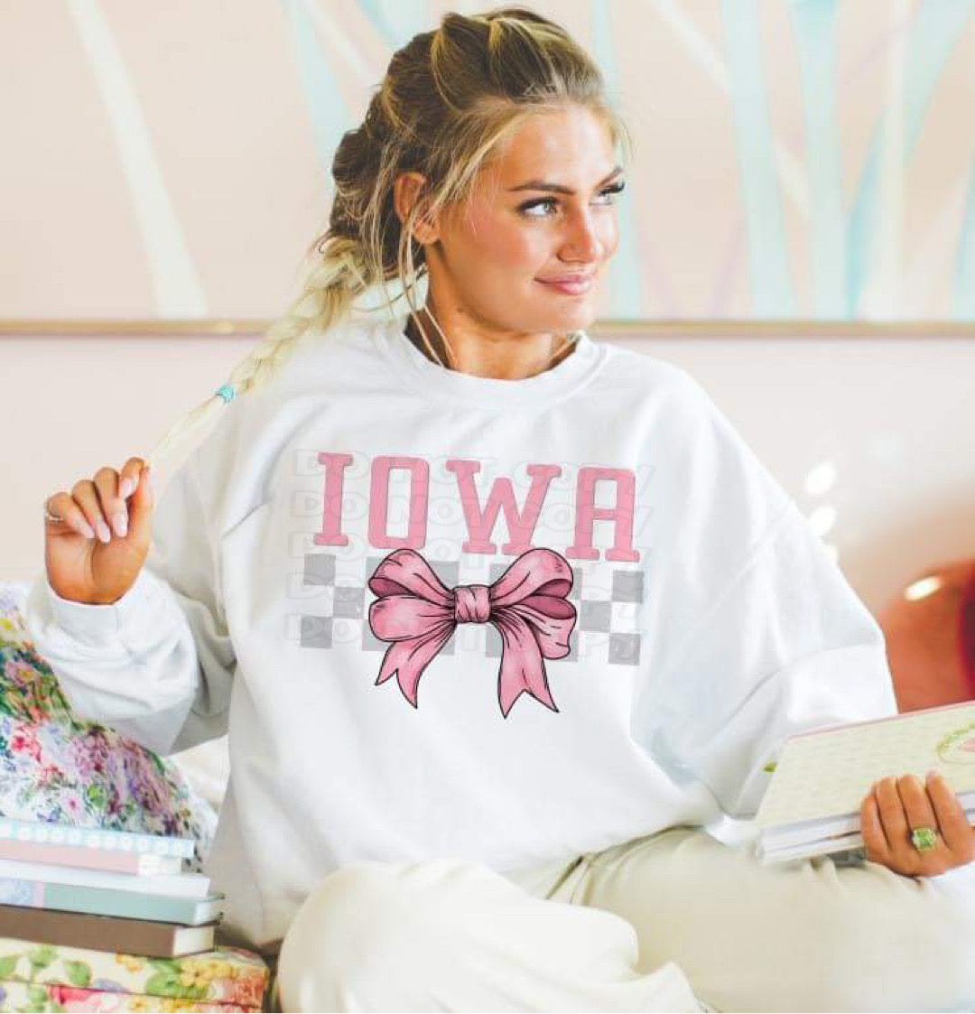 Coquette Bow pink Checkered States (ALL STATES)-DTF