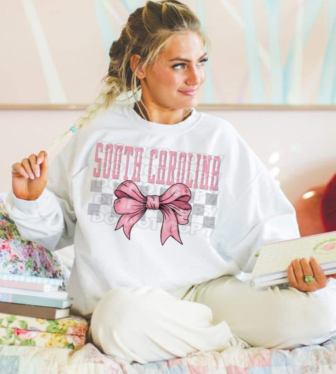 Coquette Bow pink Checkered States (ALL STATES)-DTF