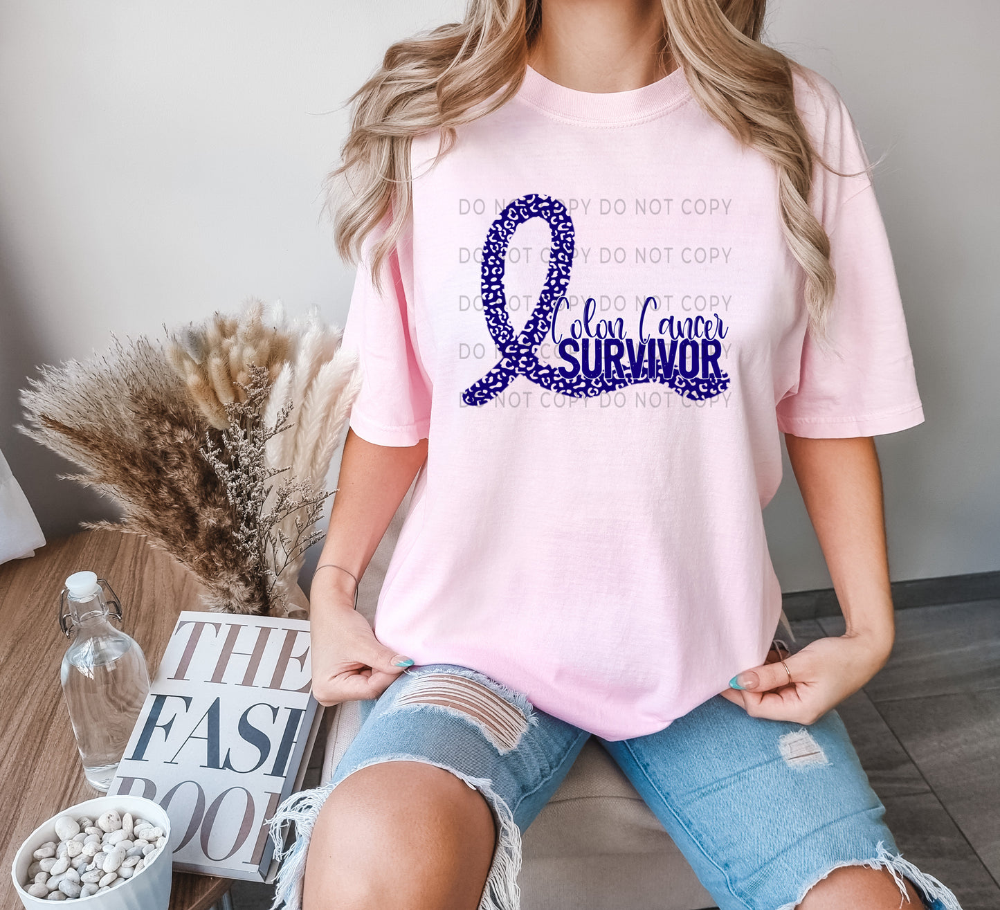 Colon Cancer Survivor Blue Leopard Ribbon -DTF
