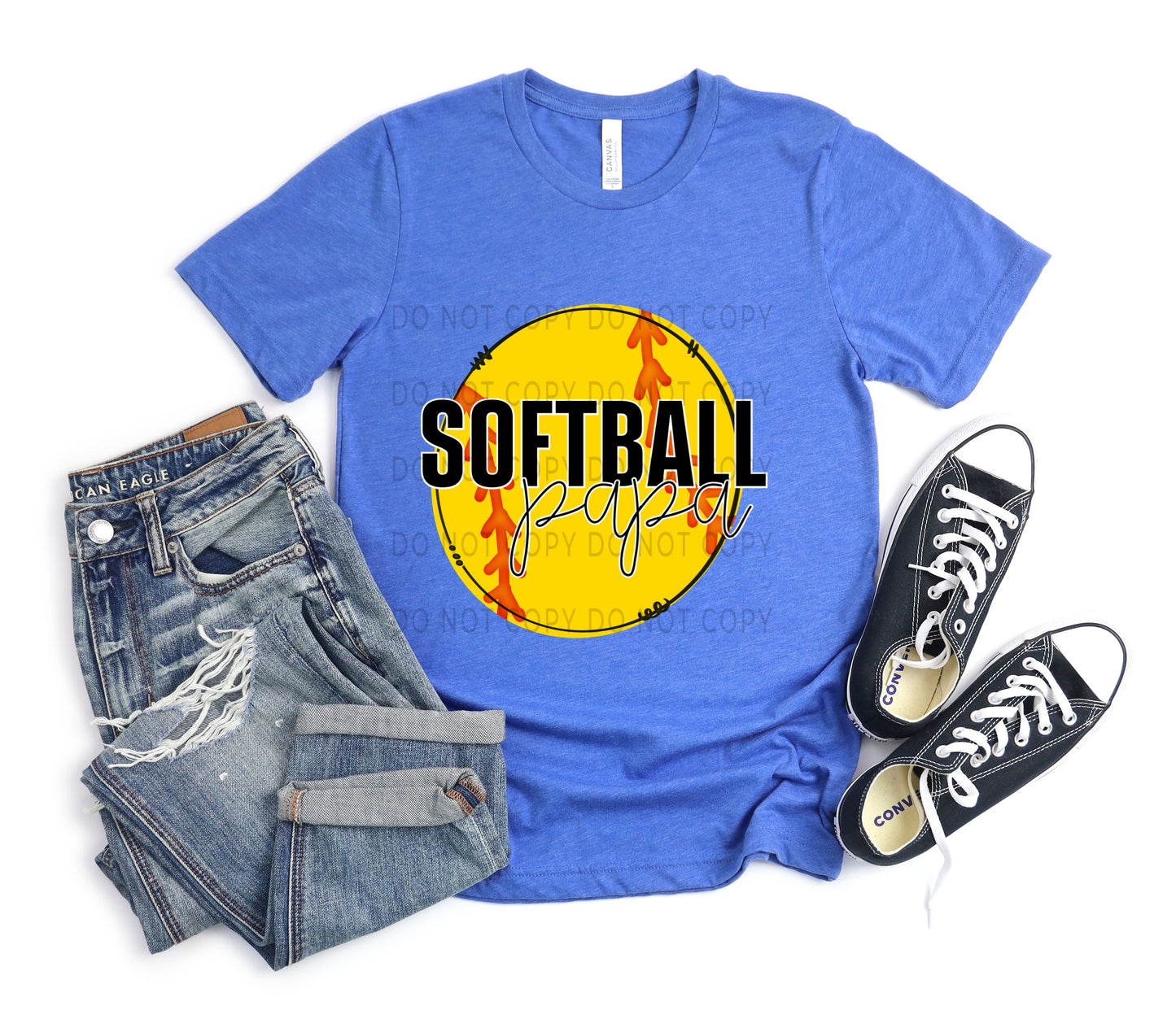 Softball Papa White Outline -DTF