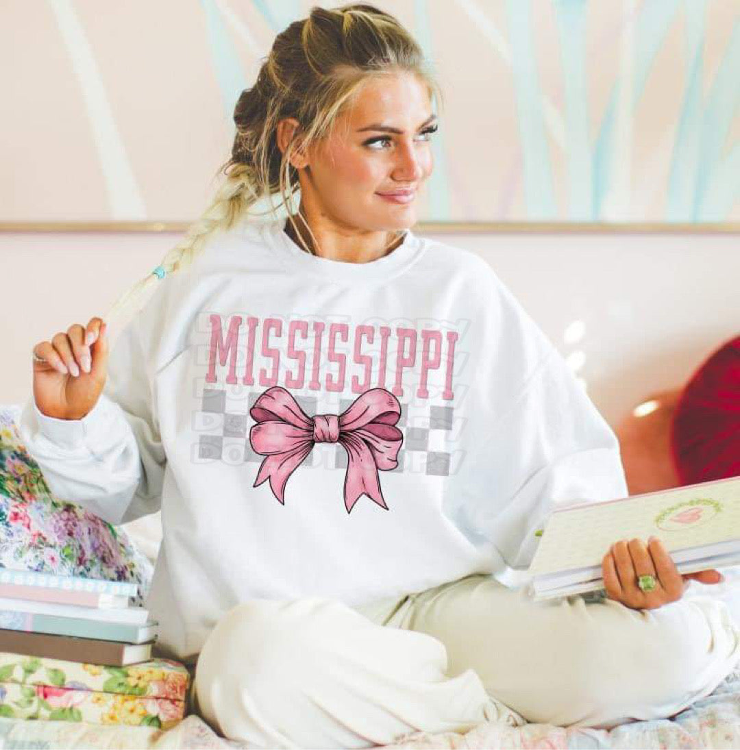 Coquette Bow pink Checkered States (ALL STATES)-DTF