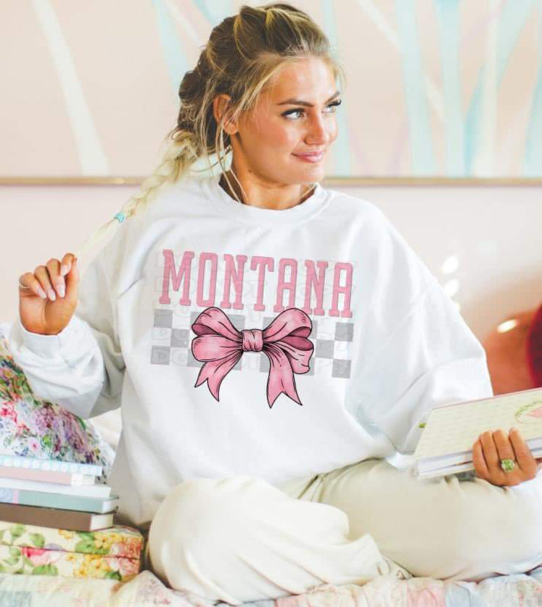 Coquette Bow pink Checkered States (ALL STATES)-DTF
