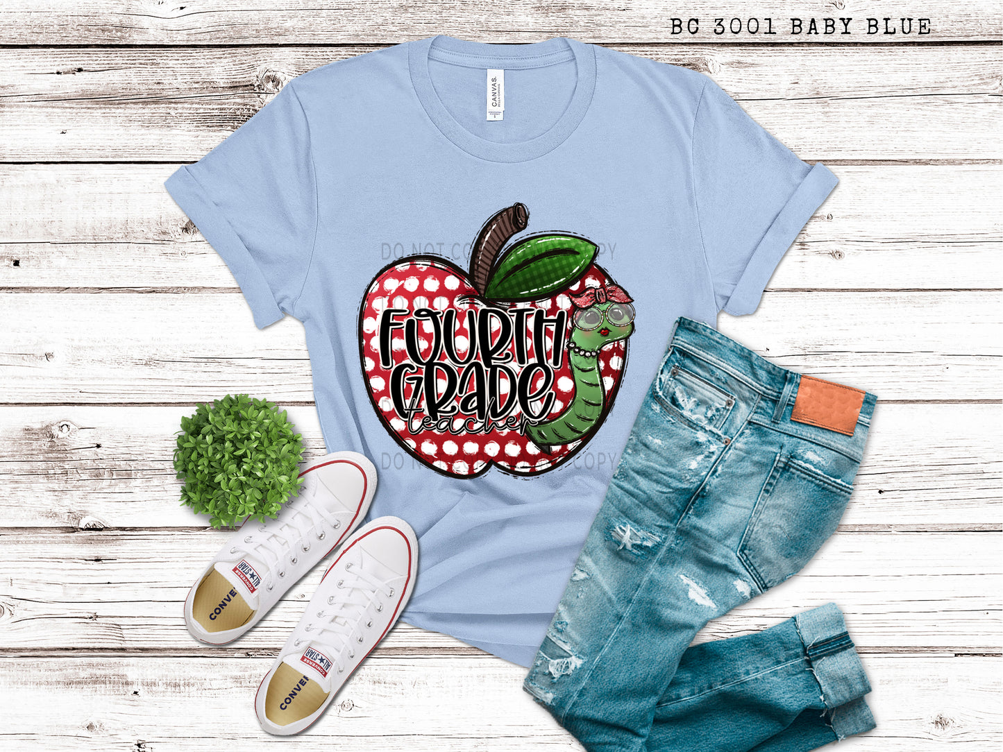 Fourth Grade Teacher Polka Dot Apple -DTF