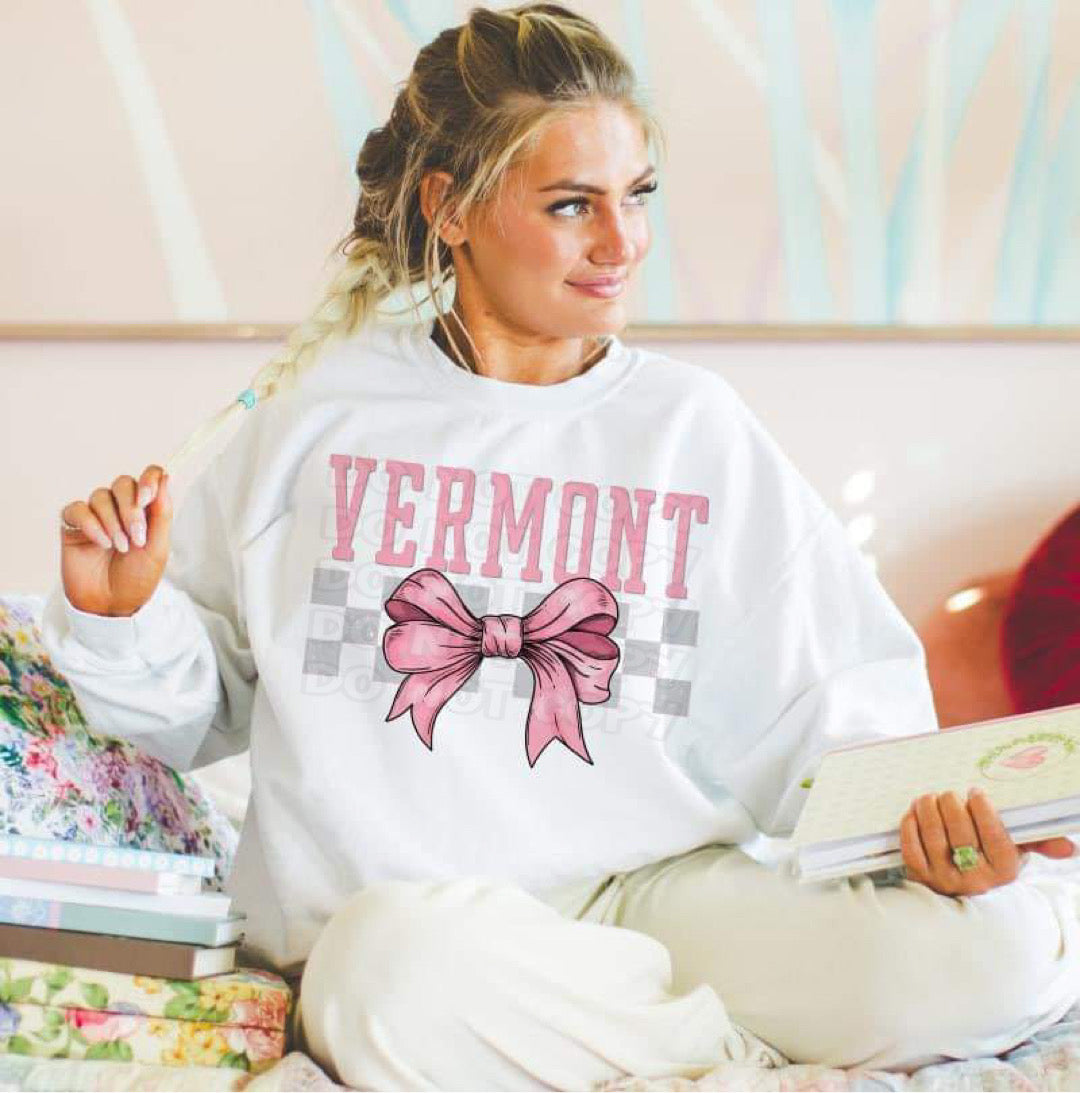 Coquette Bow pink Checkered States (ALL STATES)-DTF