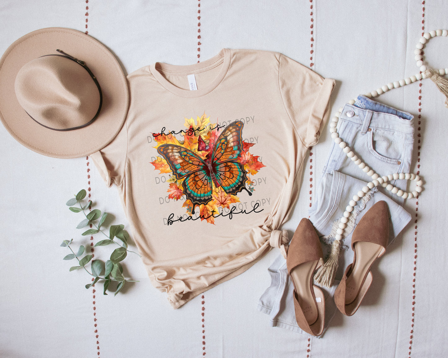 Change Is Beautiful With Leaves Background - DTF