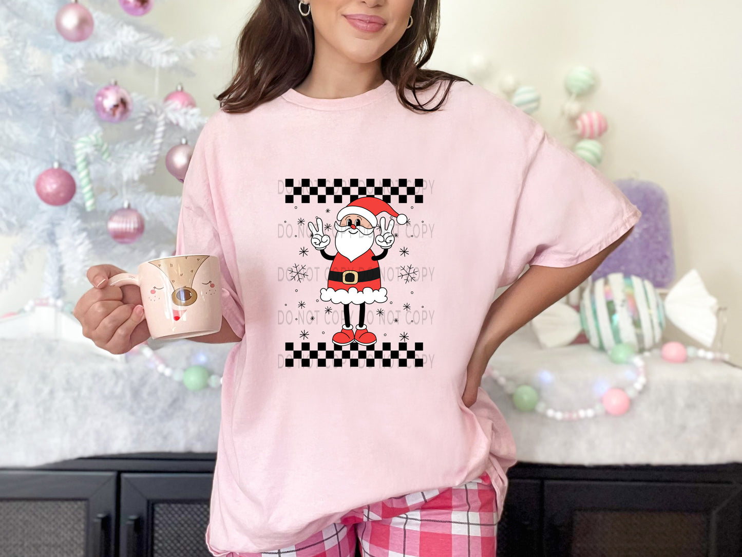 Peace Sign Santa Retro Checkered Christmas - DTF