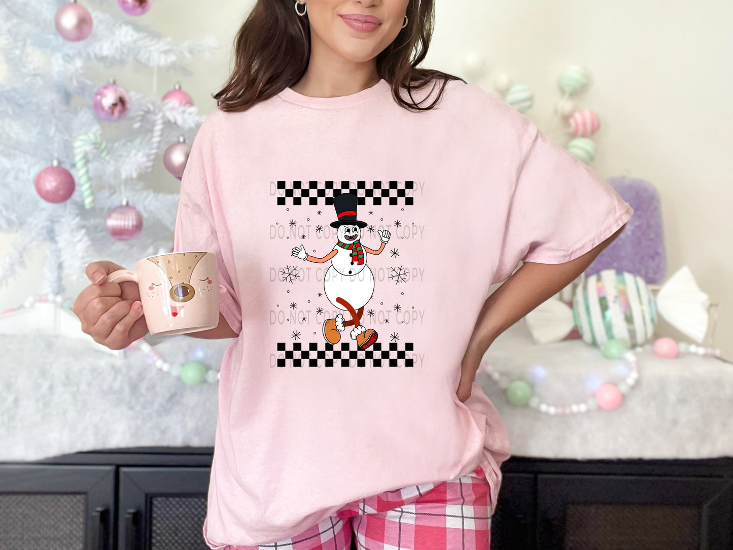 Snowman Ornament Retro Checkered Christmas - DTF