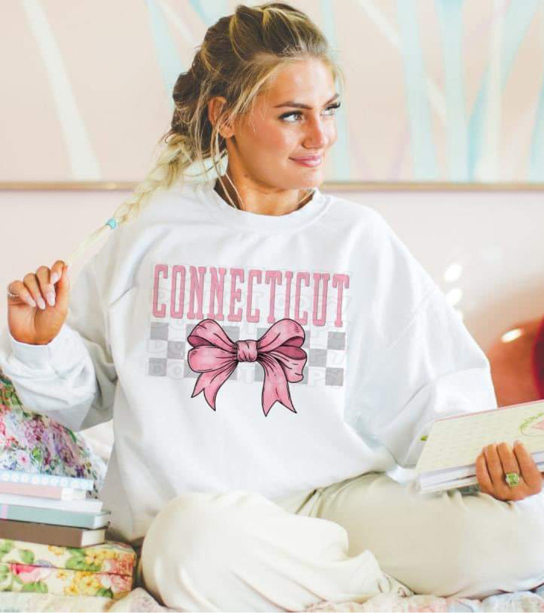 Coquette Bow pink Checkered States (ALL STATES)-DTF