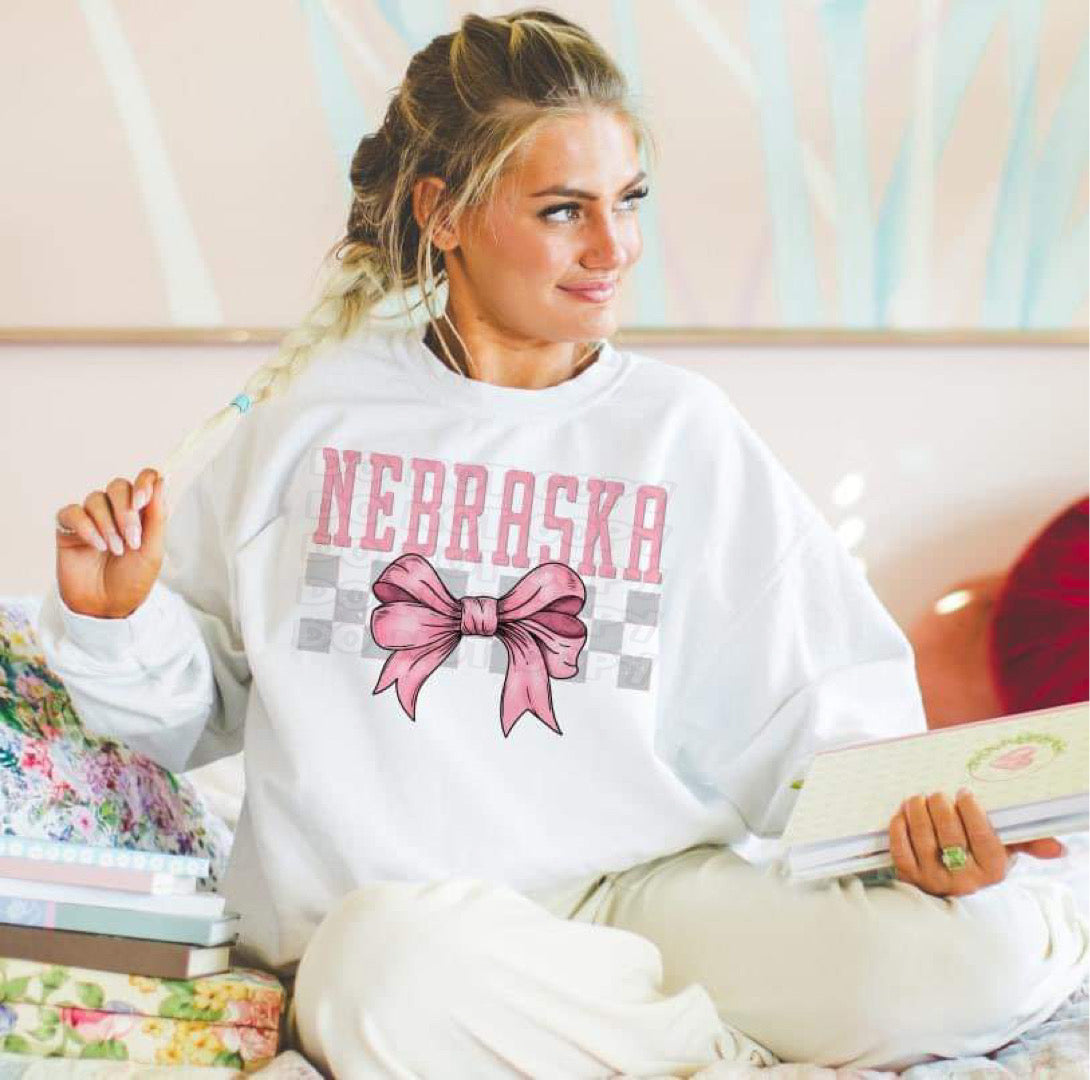 Coquette Bow pink Checkered States (ALL STATES)-DTF