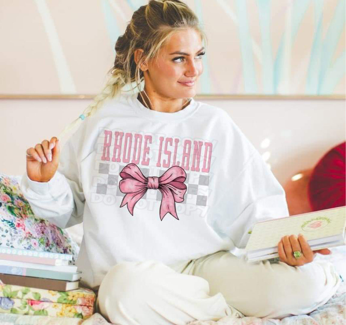 Coquette Bow pink Checkered States (ALL STATES)-DTF