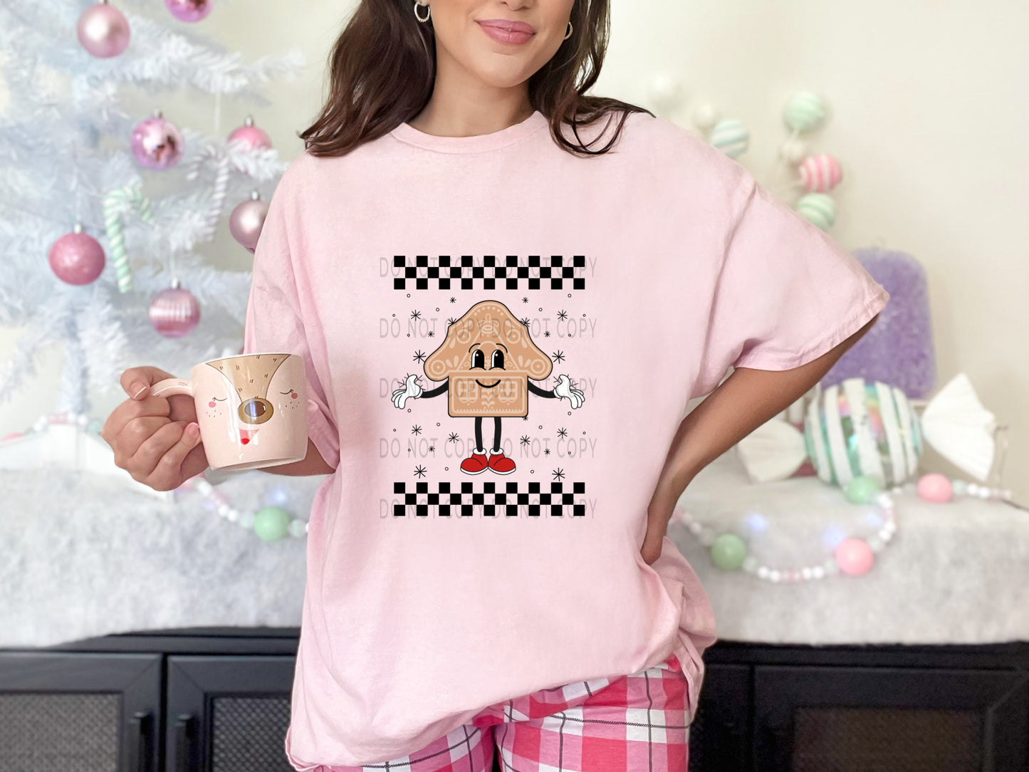 Gingerbread House Retro Checkered Christmas - DTF