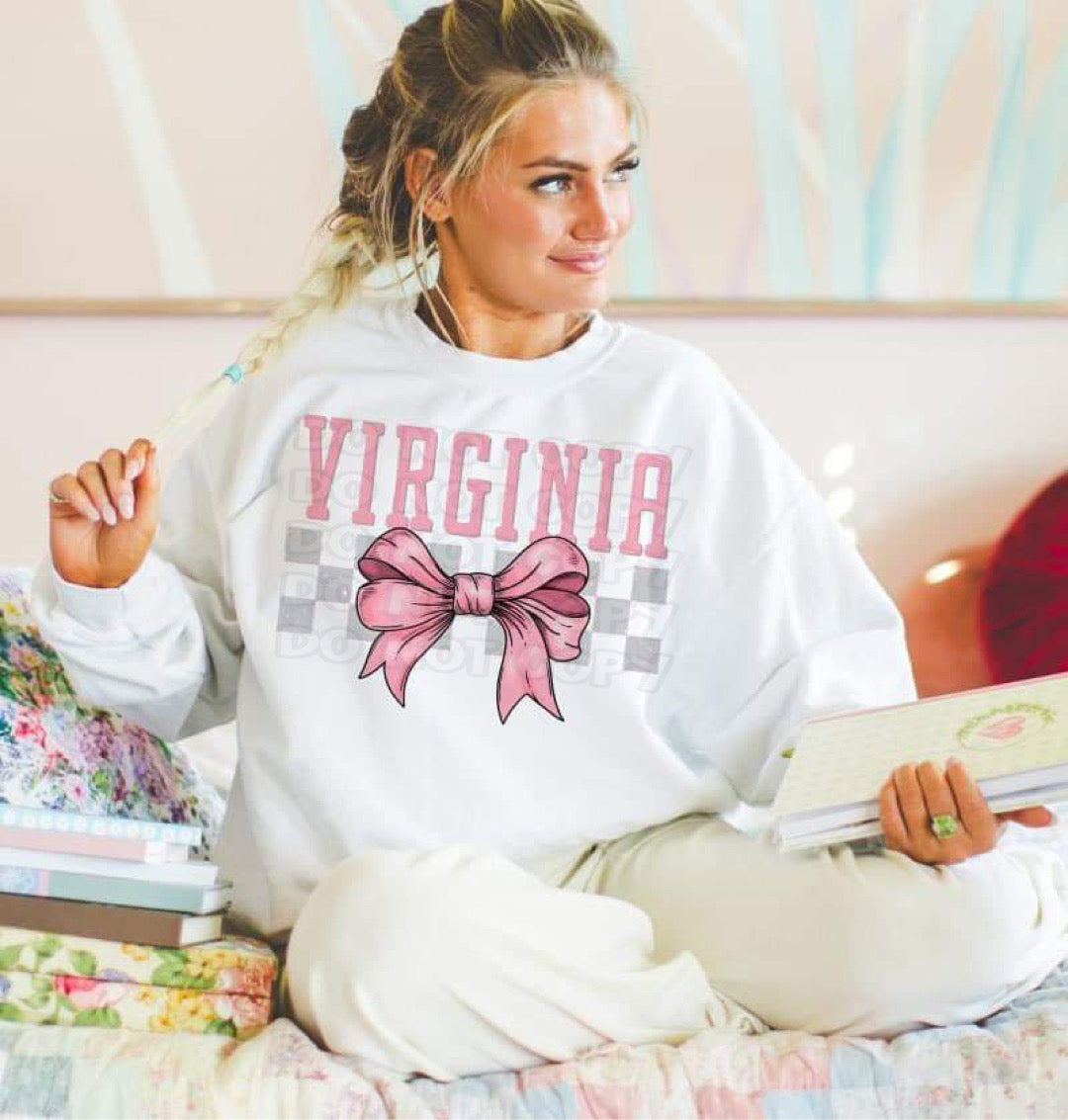 Coquette Bow pink Checkered States (ALL STATES)-DTF
