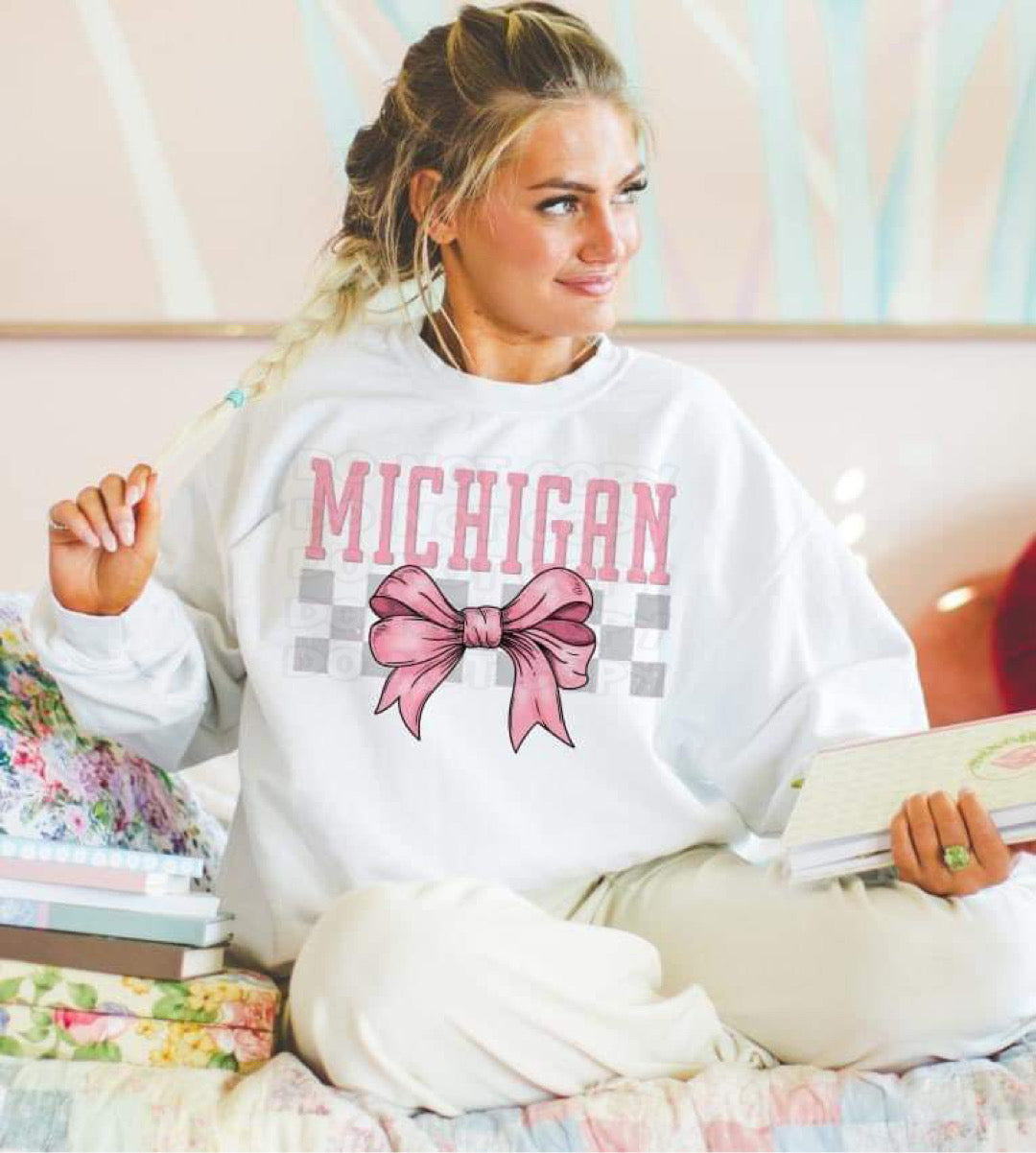 Coquette Bow pink Checkered States (ALL STATES)-DTF