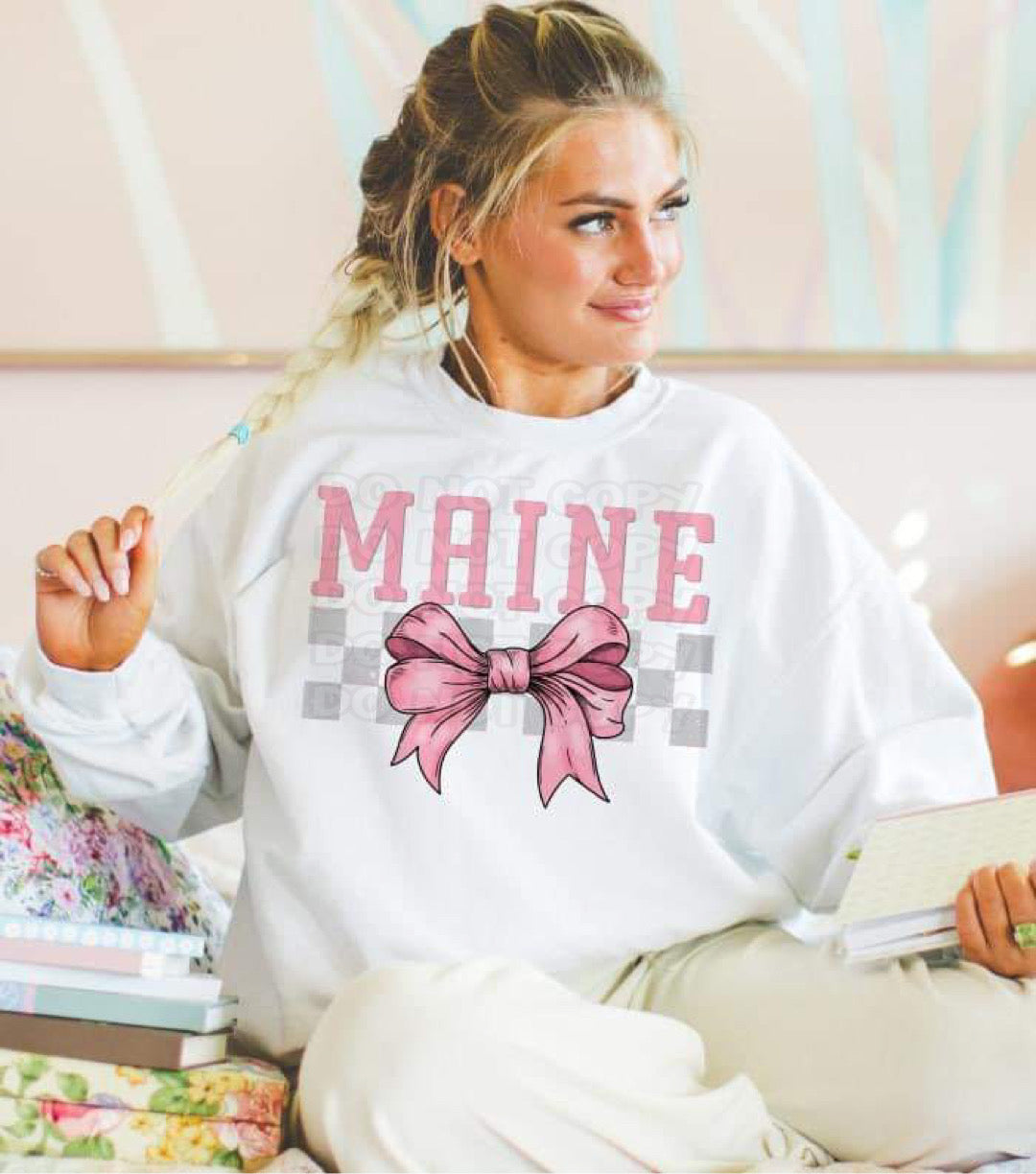 Coquette Bow pink Checkered States (ALL STATES)-DTF