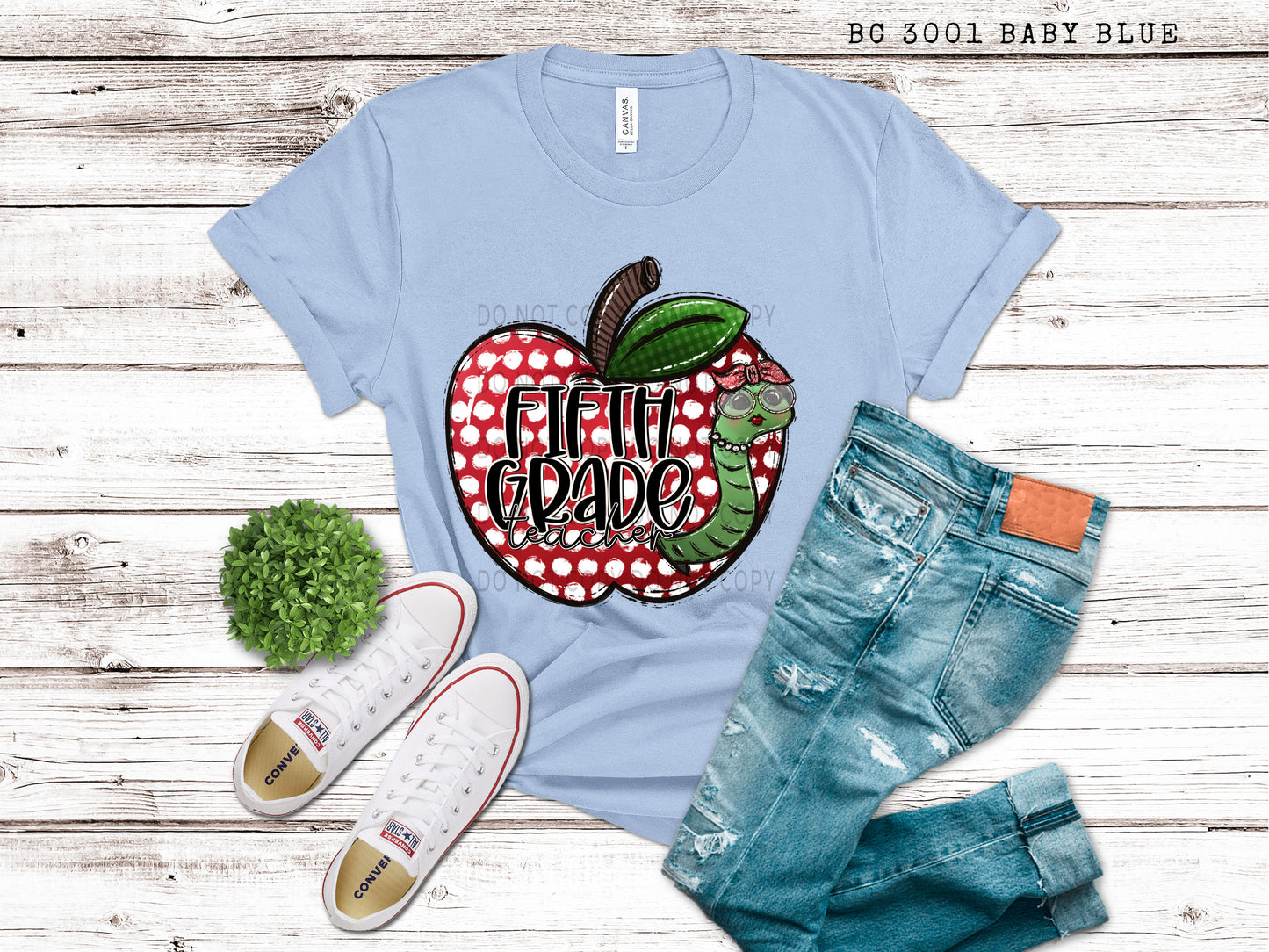 Fifth Grade Teacher Polka Dot Apple -DTF
