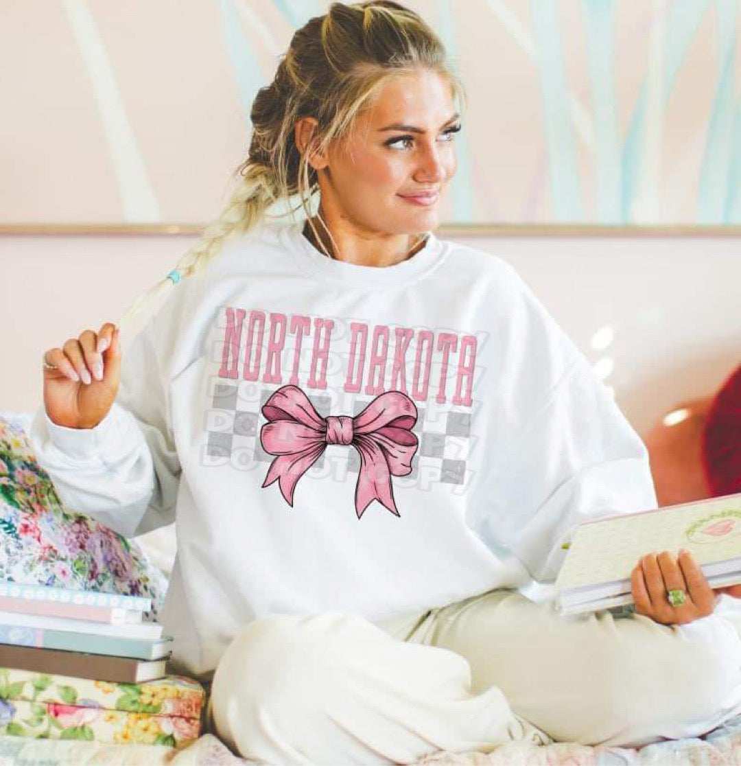 Coquette Bow pink Checkered States (ALL STATES)-DTF