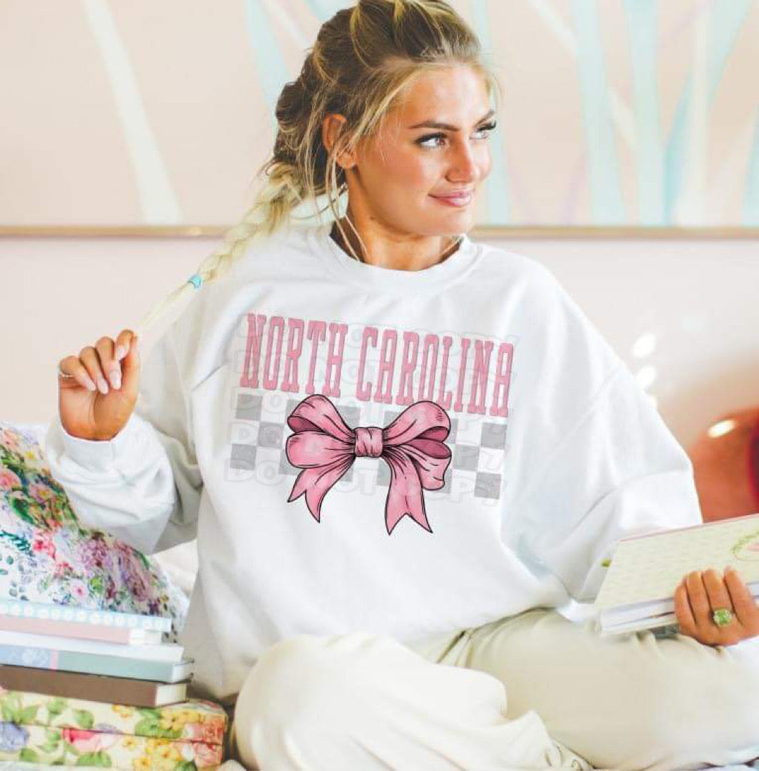 Coquette Bow pink Checkered States (ALL STATES)-DTF