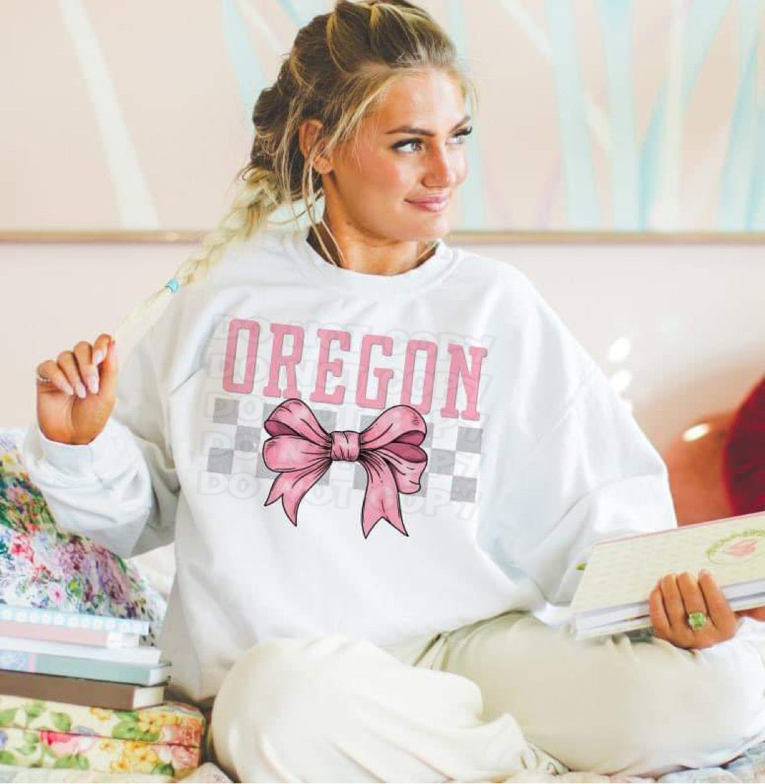 Coquette Bow pink Checkered States (ALL STATES)-DTF