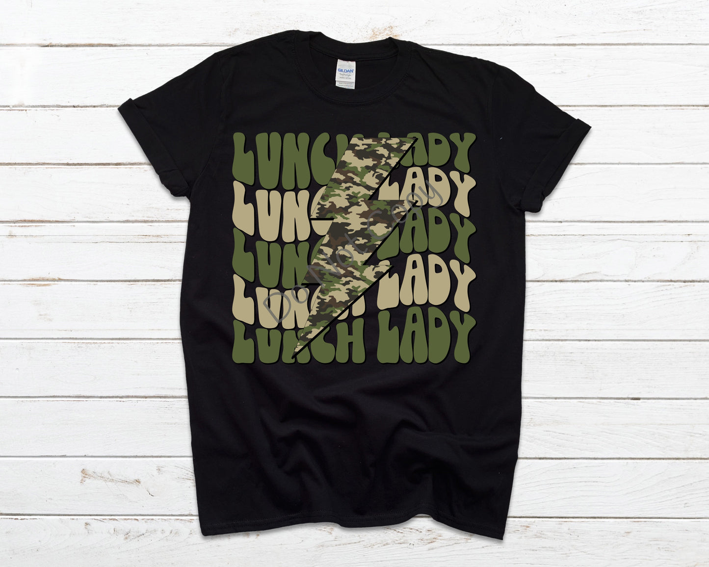 Lunch lady camo lightning bolt-DTF