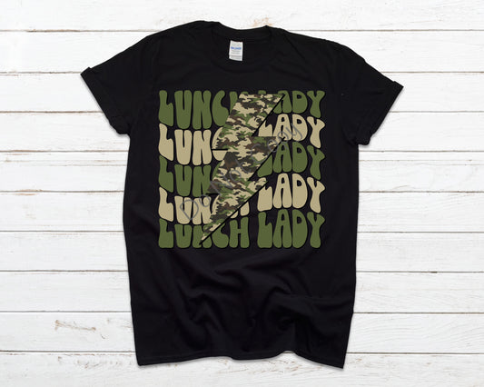 Lunch lady camo lightning bolt-DTF