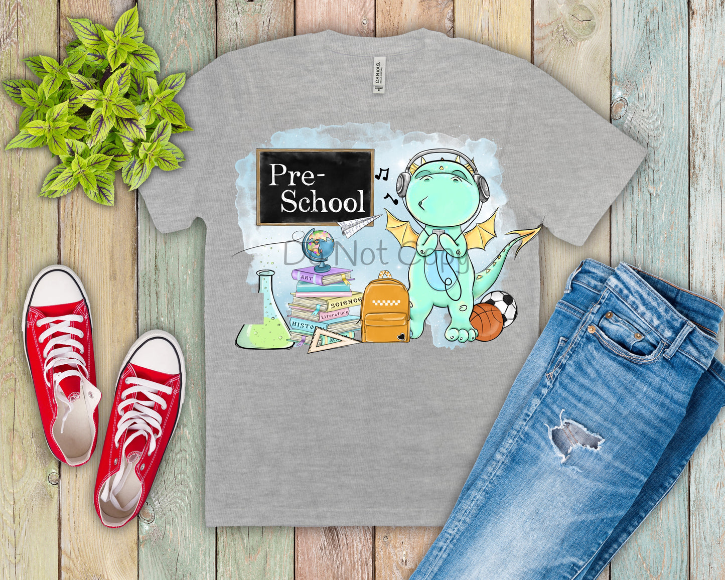 Pre School green dinosaur-DTF