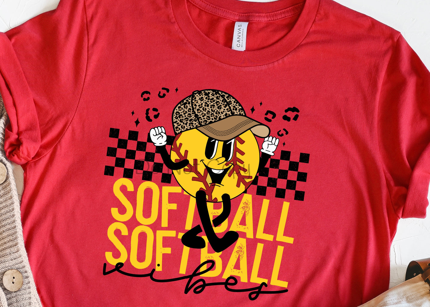 Softball softball vibes leopard cap-DTF
