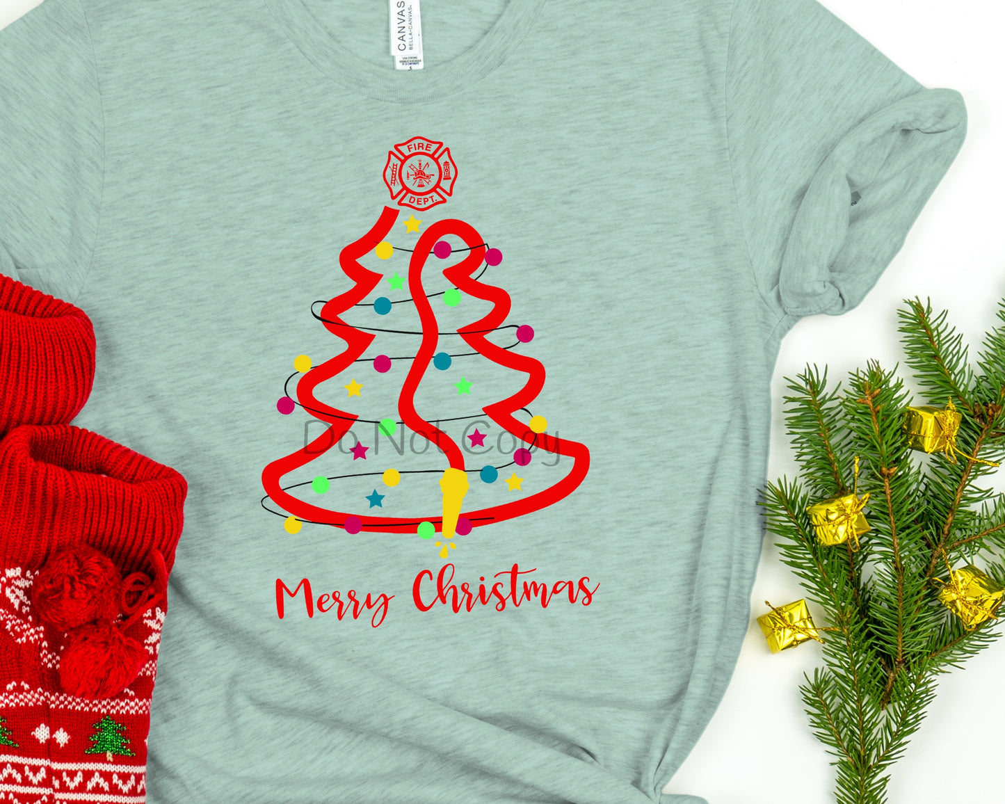 Merry Christmas fireman hose tree-DTF