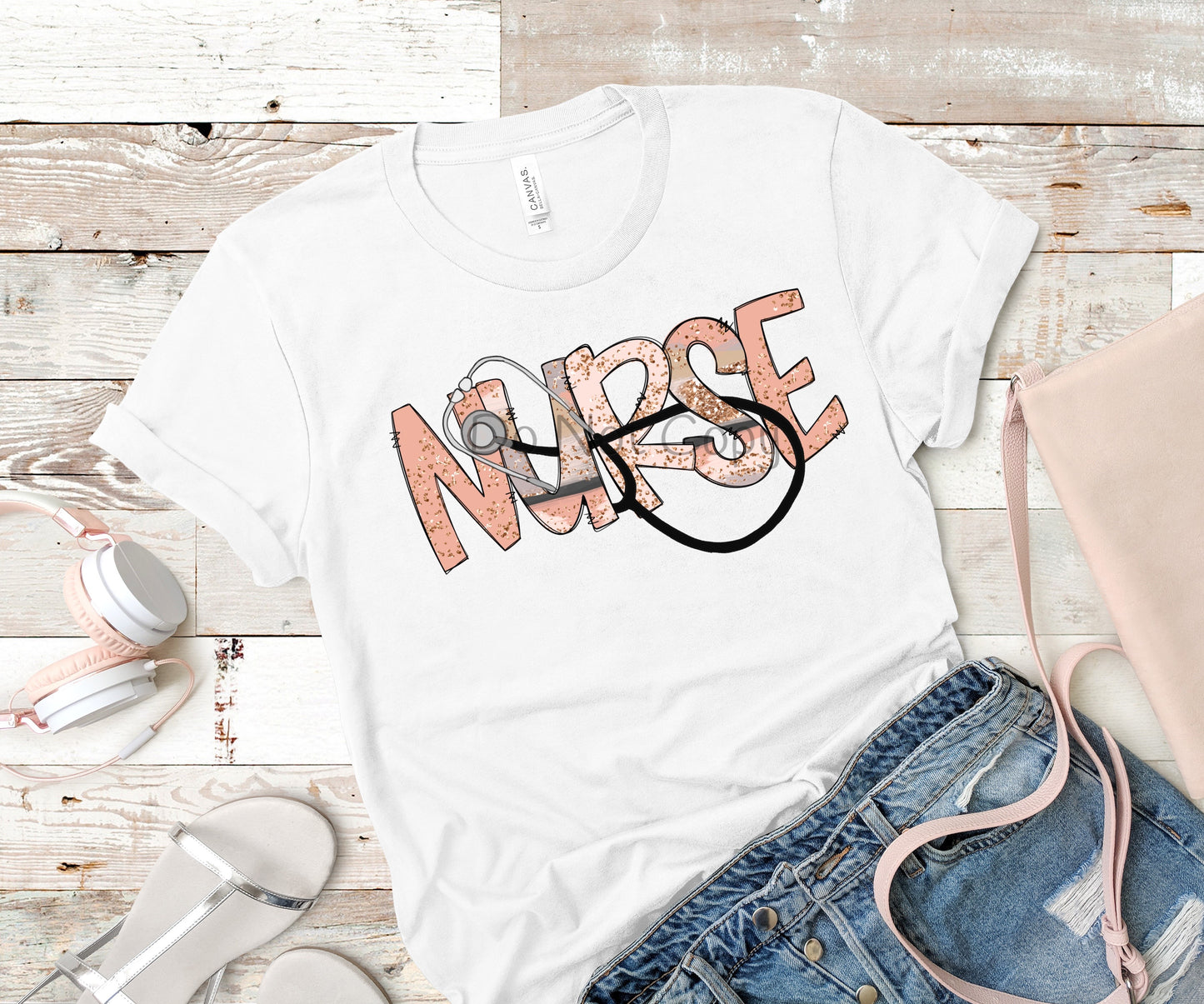 Nurse peach gold stethoscope-DTF