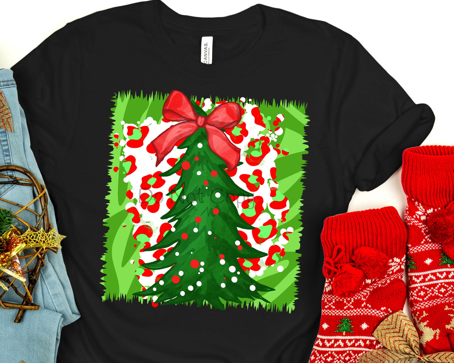Leopard red green Christmas tree-DTF