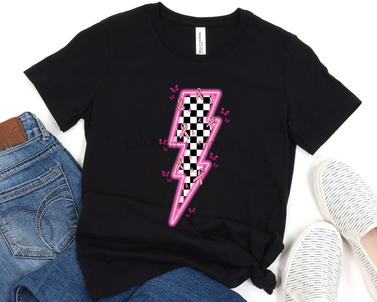 Lightning bolt pink ribbon-DTF