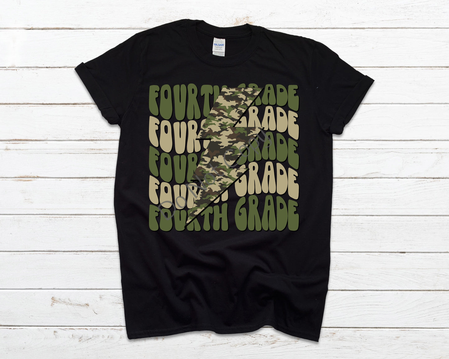 Fourth grade camo lightning bolt-DTF