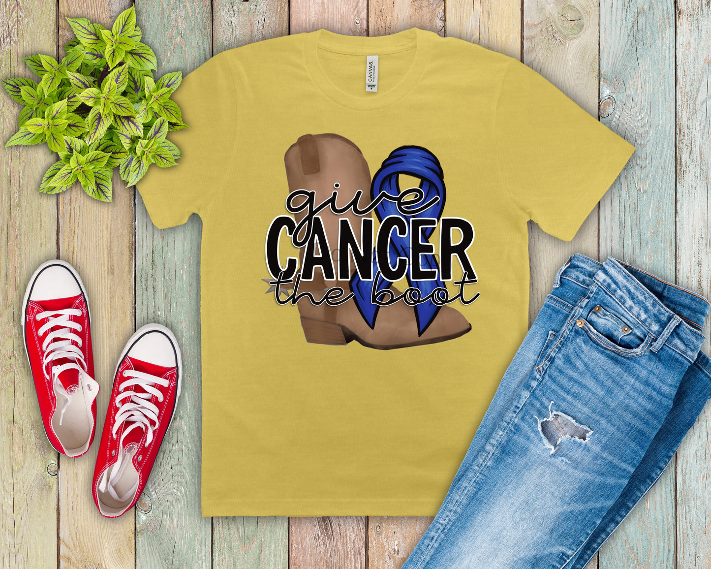Give Cancer the boot blue ribbon-DTF