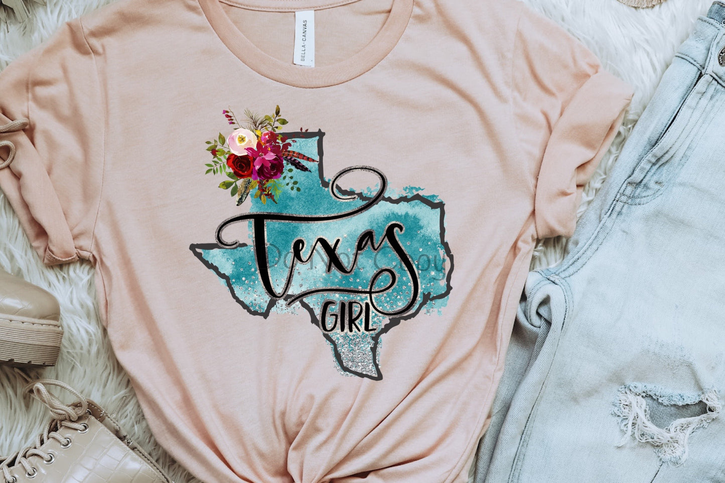 Texas girl turquoise glitter-DTF