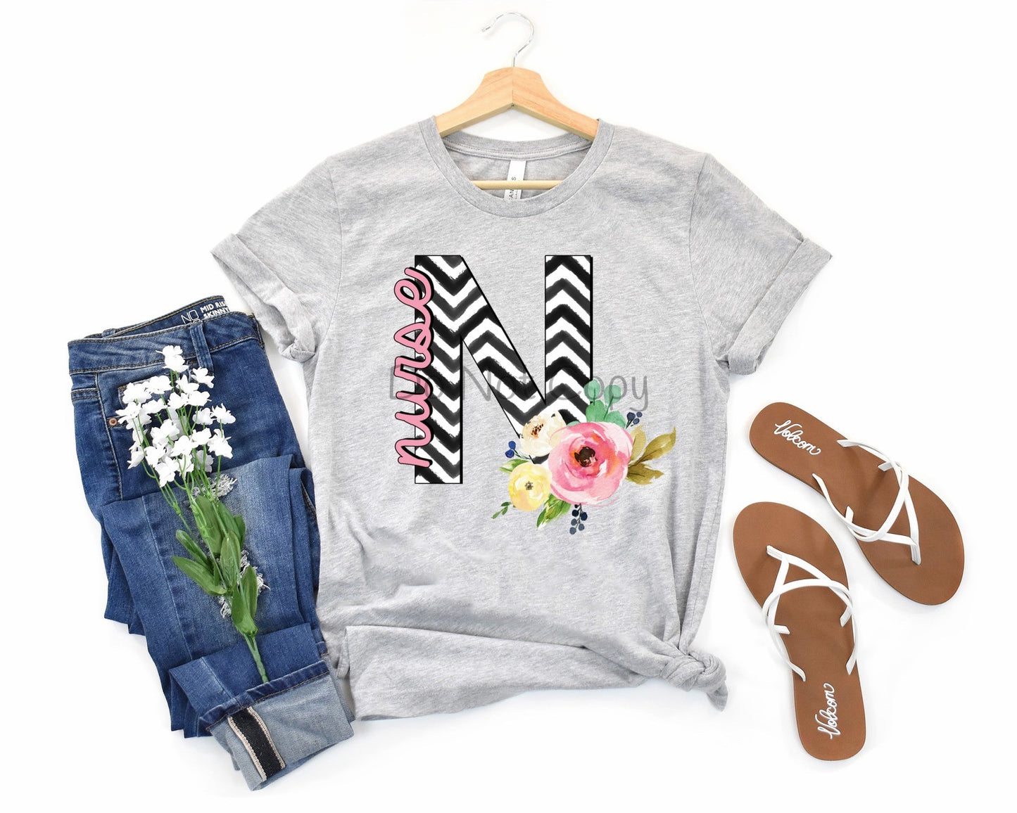 Nurse chevron floral-DTF