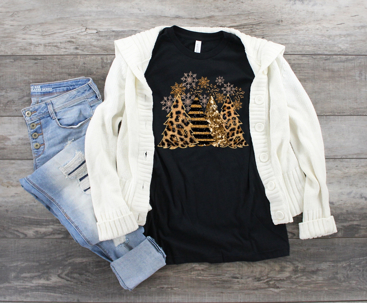 Leopard Christmas trees and snowflakes -DTF